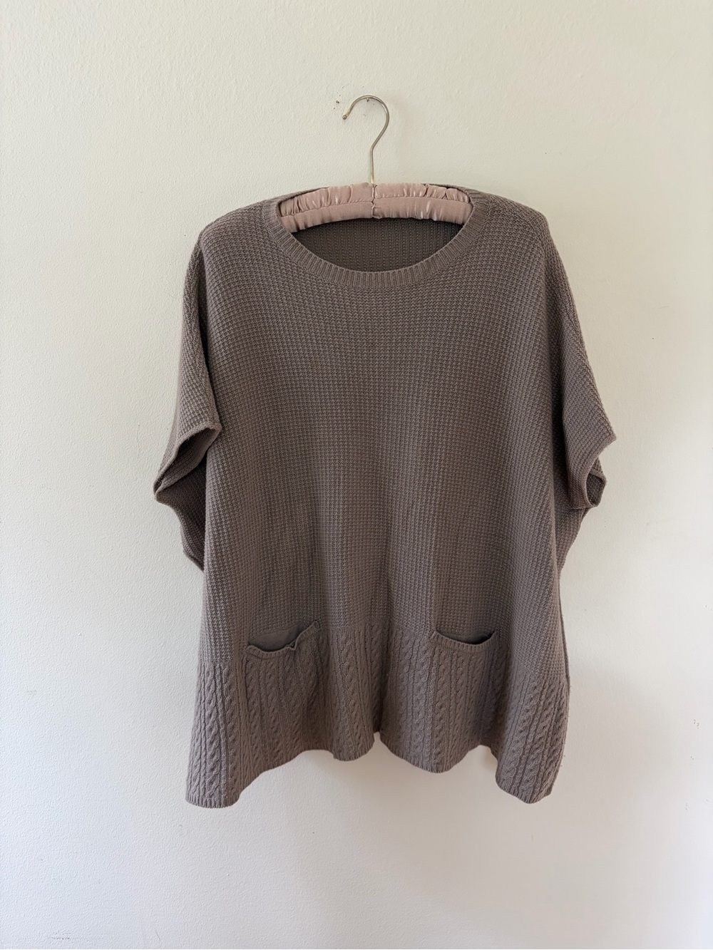 United Colors Of Benetton Taupe Crewneck Pocket Merino Wool Sweater